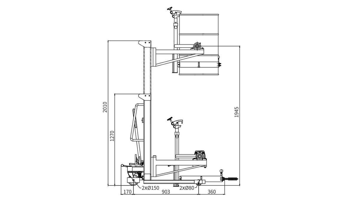 兩節(jié)門(mén)架液壓油桶翻轉(zhuǎn)堆高車